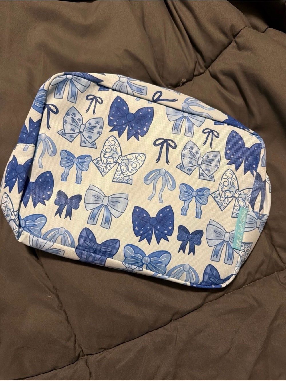 Blue Bow Print Cosmetic Bag